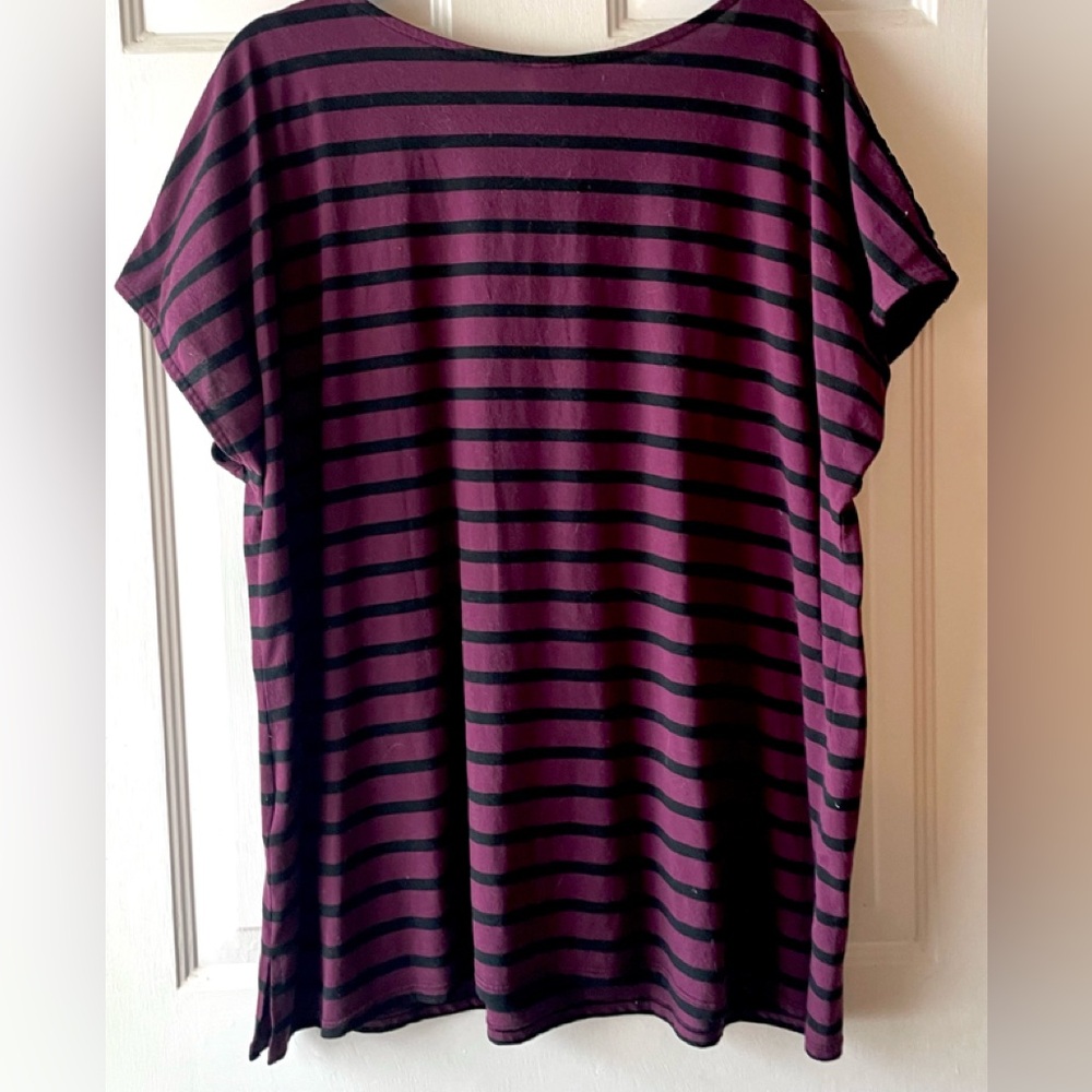 Faded Glory Plum Purple Black Stripe Lace Front Cap Sleeve Knit Top 4X 26W 28W - Picture 3 of 5